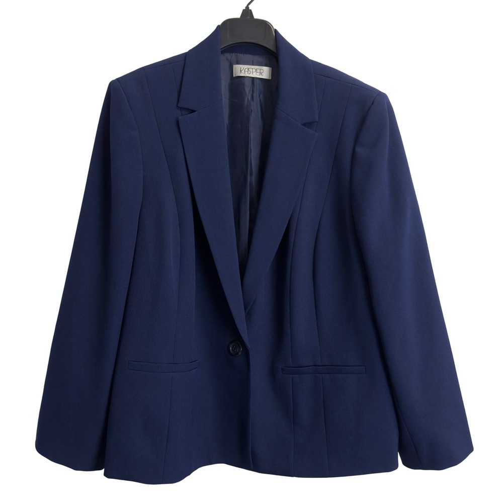 Kasper Womens 22W Navy Blue Tailored Blazer Jacket Office Professional Career